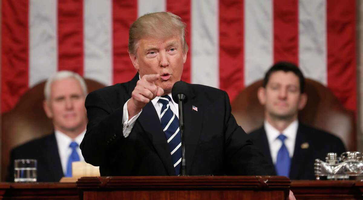 President Donald Trump addresses a joint session of Congress on Feb. 28, 2017, as Vice President Mike Pence and House Speaker Paul Ryan of Wis. listen. Trump will deliver his first State of the Union address on Tuesday, Jan. 30, 2018.