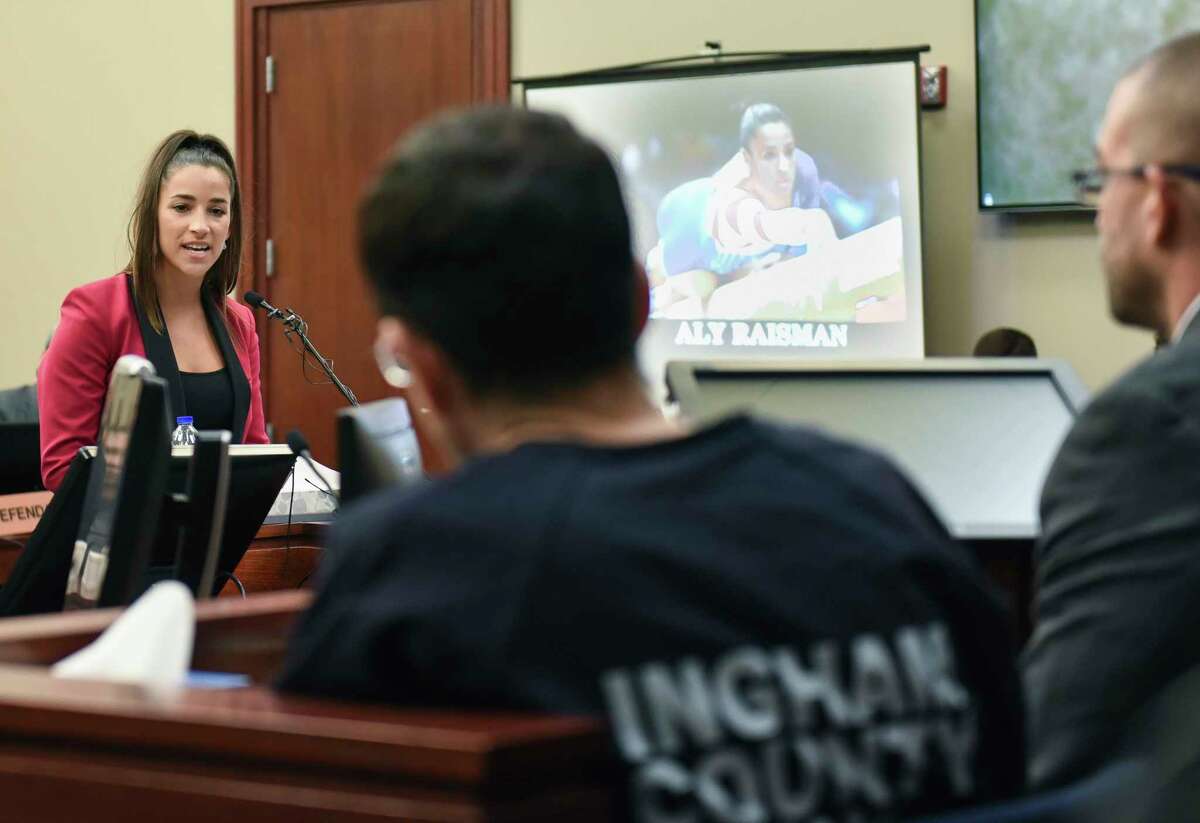 Former Olympian Aly Raisman confronts Larry Nassar in ﻿Judge Rosemarie Aquilina's courtroom during the fourth day of a sentencing hearing for the former sports doctor, who pled guilty to multiple counts of sexual assault﻿.