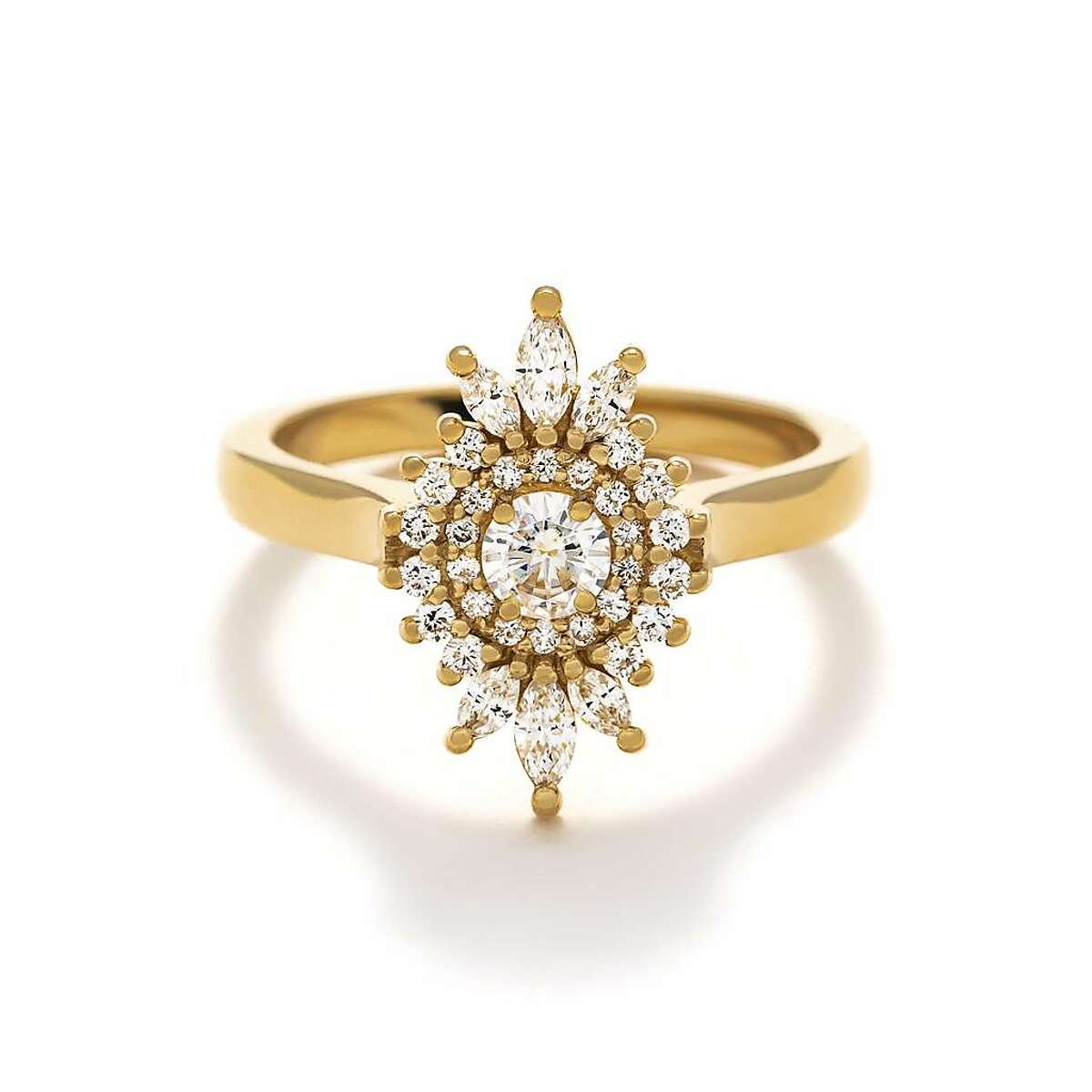 Named after Brooke deDiego Miller's grandmother, Beverly, the ring features marquise and round diamonds that amplify a quarter-carat round diamond ($4.450). Made in yellow, palladium white and rose gold. It's part of Porter Gulch's recent capsule bridal collection.
