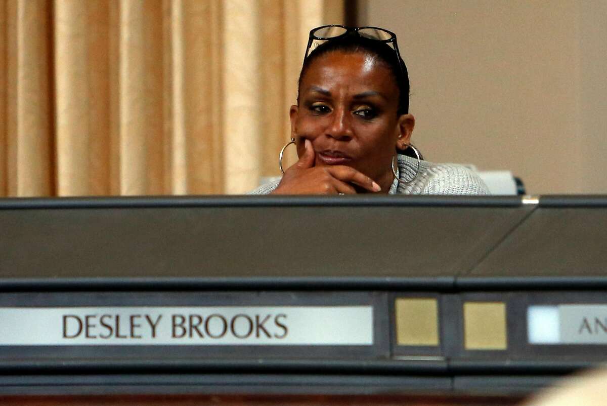 Councilmember Desley Brooks listens during a special meeting of the Oakland City Council to hear comments and discuss 2015-2017 budget in Oakland, Calif., on Monday, June 22, 2015.