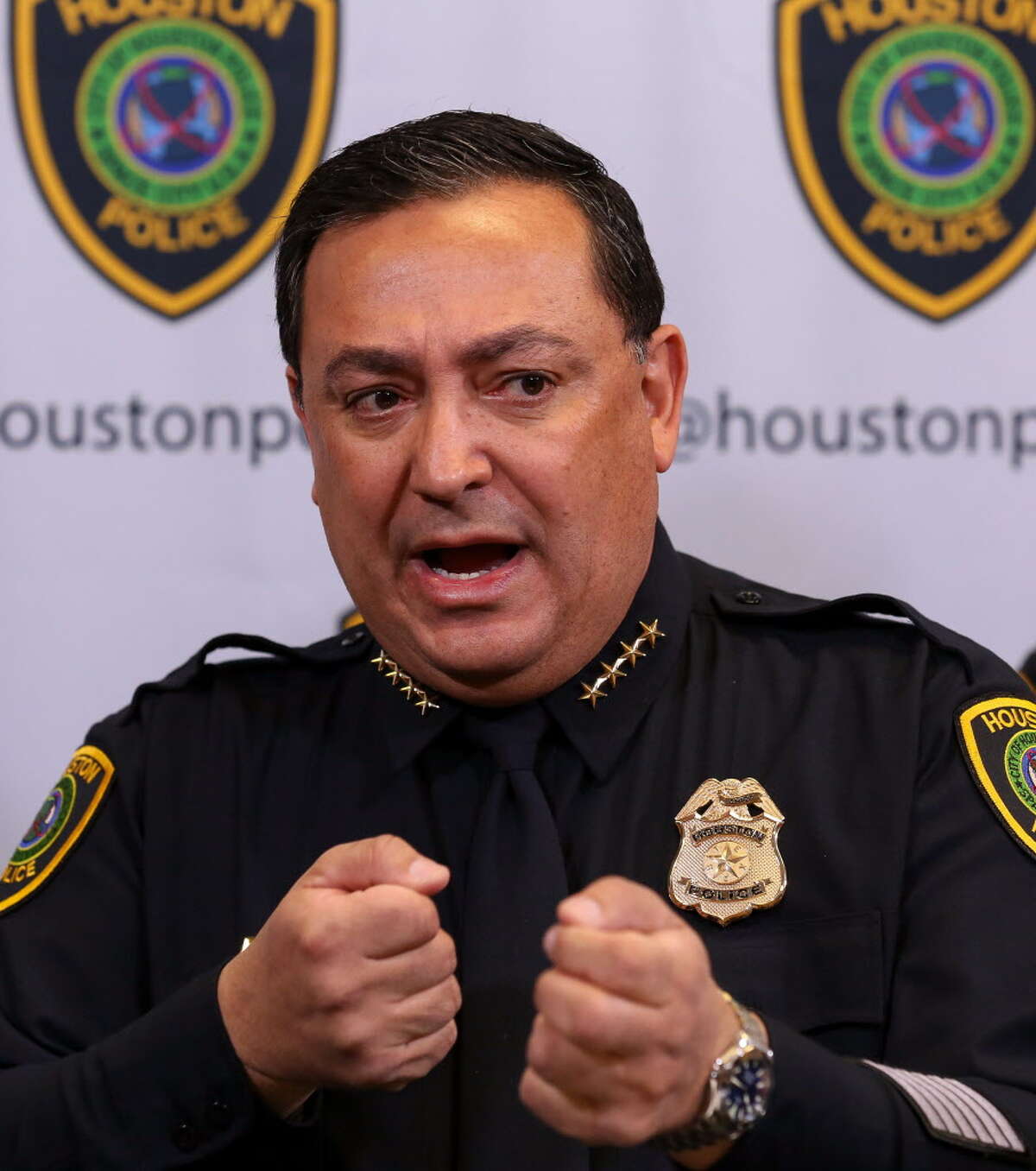 Houston Police Chief Art Acevedo explains what led up to the fatal shooting of a kidnapped man by an FBI agent during a press conference Tuesday, Jan. 30, 2018, in Houston. Acevedo explained the FBI SWAT team agent breached through a window with the front of his rifle, and felt pulling on the weapon from someone inside the room. The agent, fearful to lose his weapon decided to fire the rifle, shooting the kidnapping victim, Ulises Valladares.