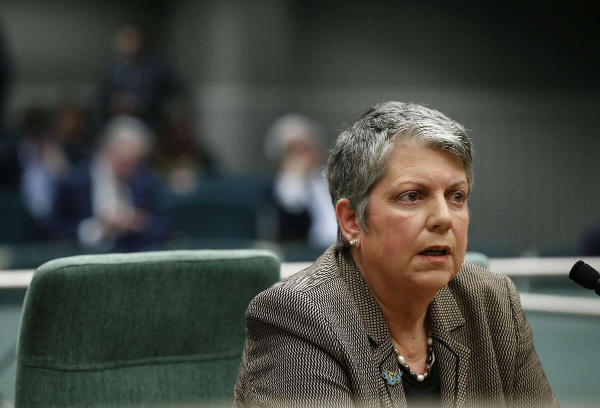 UC President Janet Napolitano presents her comments to the committee at the California State Capitol, in Sacramento, Calif., on Tuesday Jan. 30, 2018. A joint legislative hearing on an investigative report from Carlos Moreno, the retired Calif Supreme Court justice, looked into whether UC President Janet Napolitano's office interfered with a state audit and found that it did.