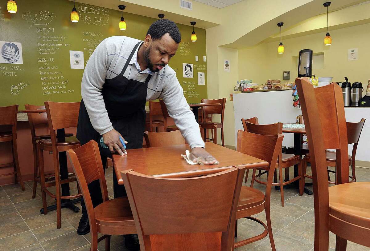 Kervin Francois, 35, of Milford, has opened up K's Cafe in a city-owned space next to the Danbury Library. Photo Tuesday, January 30, 2018.