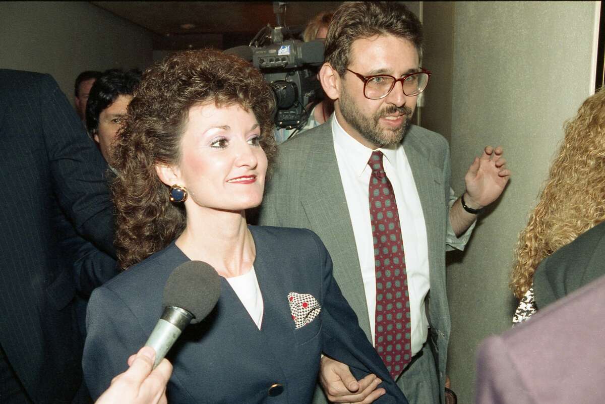 March 1991: Wanda Webb Holloway, Channelview woman accused of trying to hire a hit man to boost her daughter Shanna Harper's chances for becoming a high school cheerleader, with attorney Stanley Schneider at the Harris County Family Courts building.