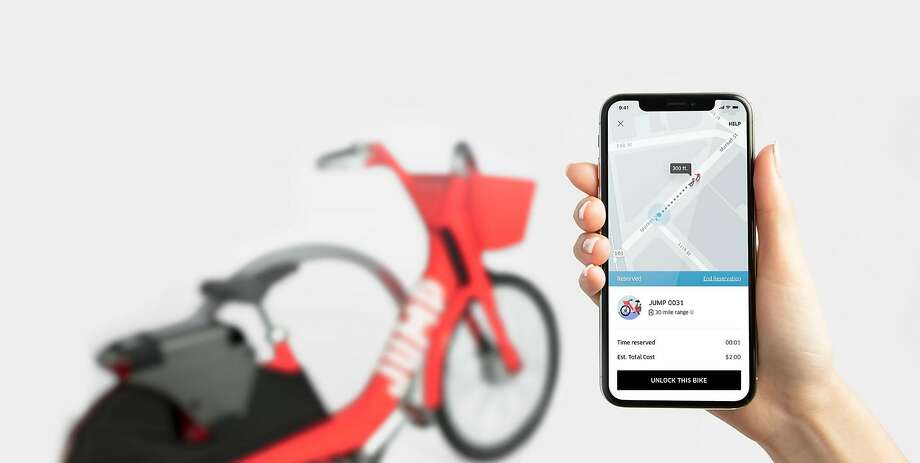 In a photo provided by Uber, a bike-sharing service provided by the Uber app in conjunction with Jump Bikes. Beginning in February 2018, Uber is testing bike sharing in San Francisco, but has declined to detail whether the test was a prelude to a similar service in other locations. (Uber via The New York Times) --&nbsp; Photo: UBER, NYT