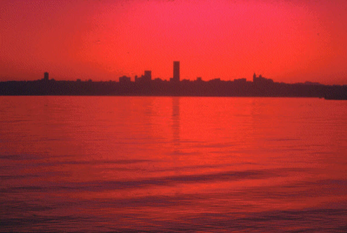 Views, looking east from West Seattle, 1972.