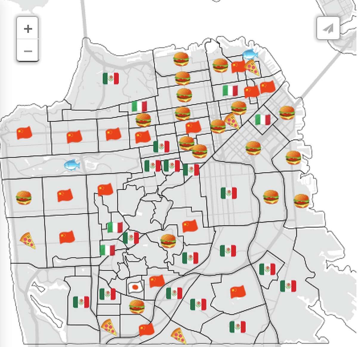 The most popular type of food in each San Francisco neighborhood