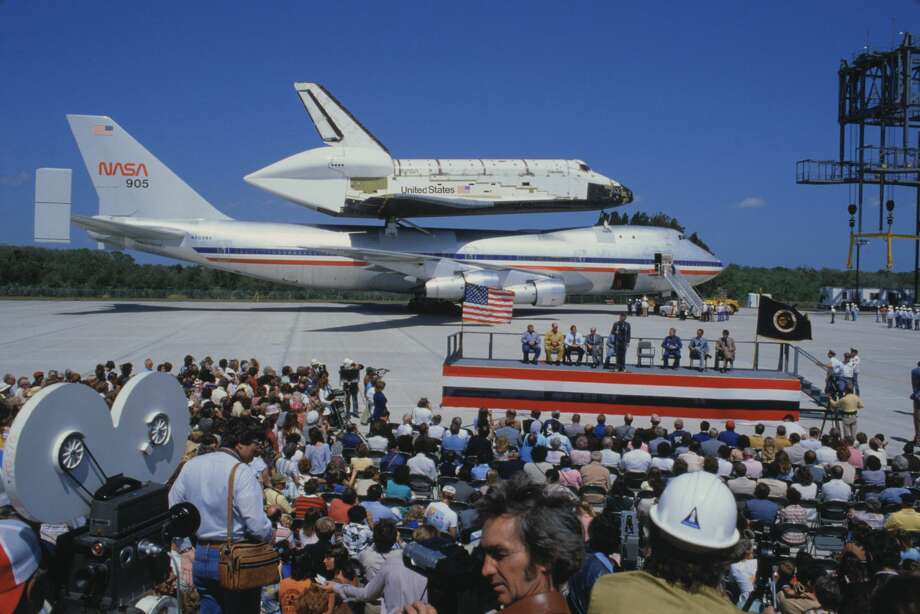 (Original Caption) Kennedy Space Center, Florida: Arrival of the space shuttle Columbia, at the center. Photo: Bettmann/Bettmann Archive