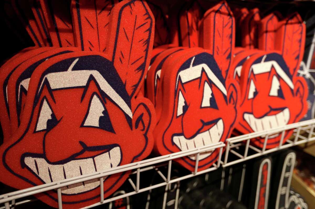 A Cleveland Indians baseball cap with a Chief Wahoo logo, Thursday