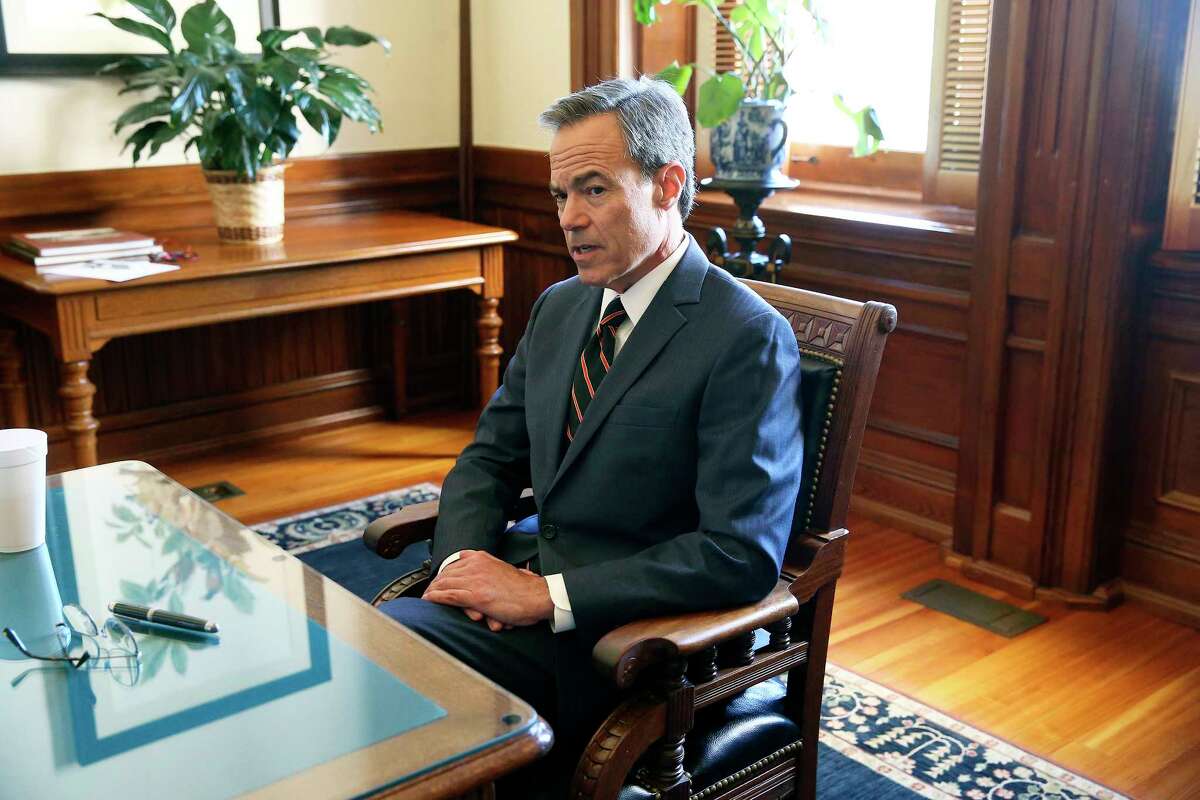House Speaker Joe Straus talks in his office at the State Capitol on October 25, 2017.