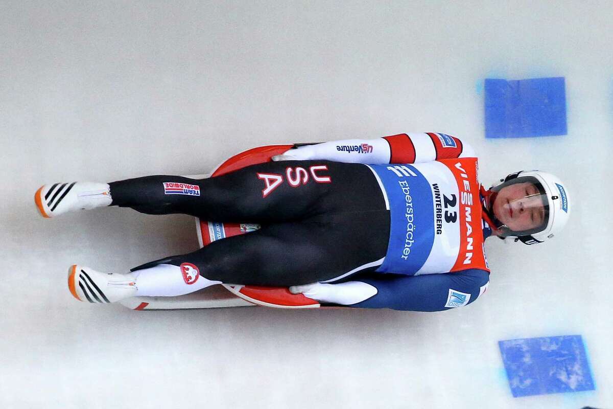 WINTERBERG, GERMANY - FEBRUARY 21: Tucker West of United States of America competes during heat one of the Men's event of the Viessmann Luge World Cup Day 2 at Veltins Eis-Arena on February 20, 2016 in Winterberg, Germany. (Photo by Christof Koepsel/Bongarts/Getty Images)