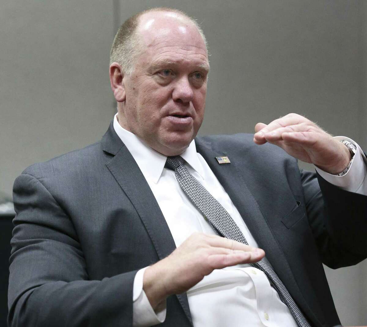 ICE Acting Director Thomas Homan answers questions during the Border Security Expo at the Henry B. Gonzalez Covention Center on January 31, 2018.
