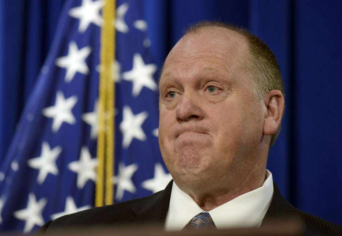 FILE - U.S. Immigration and Customs Enforcement acting director Thomas Homan speaks during a news conference in Washington, D.C.