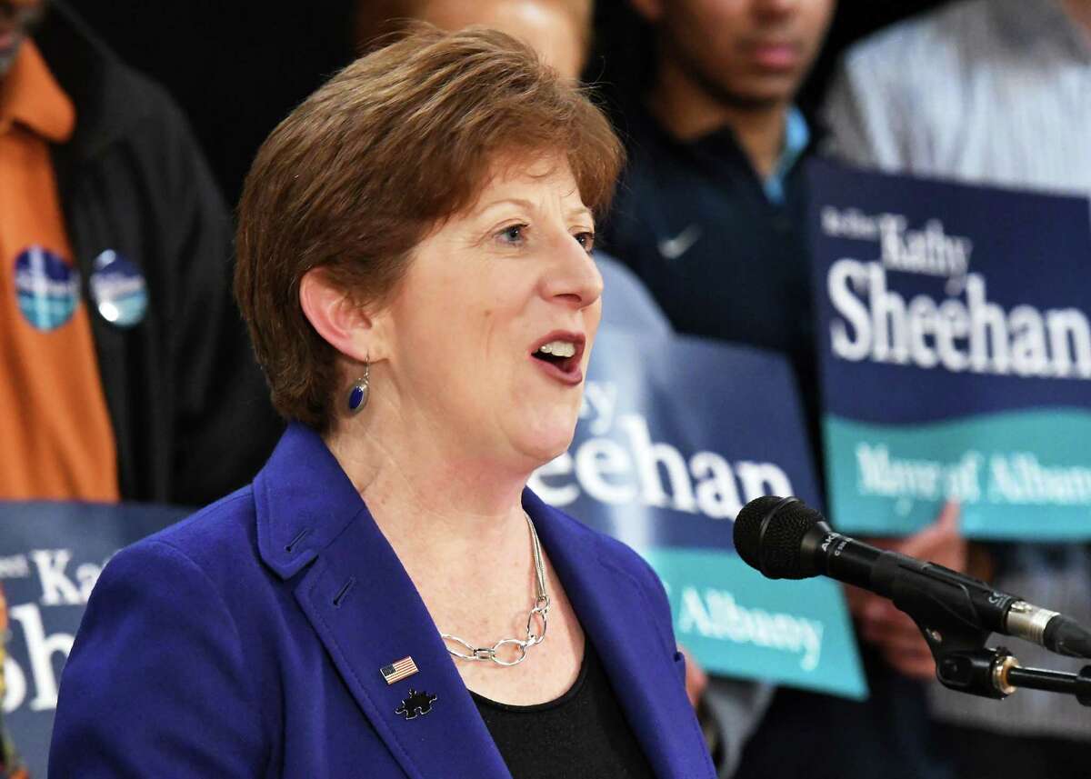 Albany Mayor Kathy Sheehan announces her run for re-election to city mayor Saturday April 8, 2017 in Albany, NY. (John Carl D'Annibale / Times Union archive)
