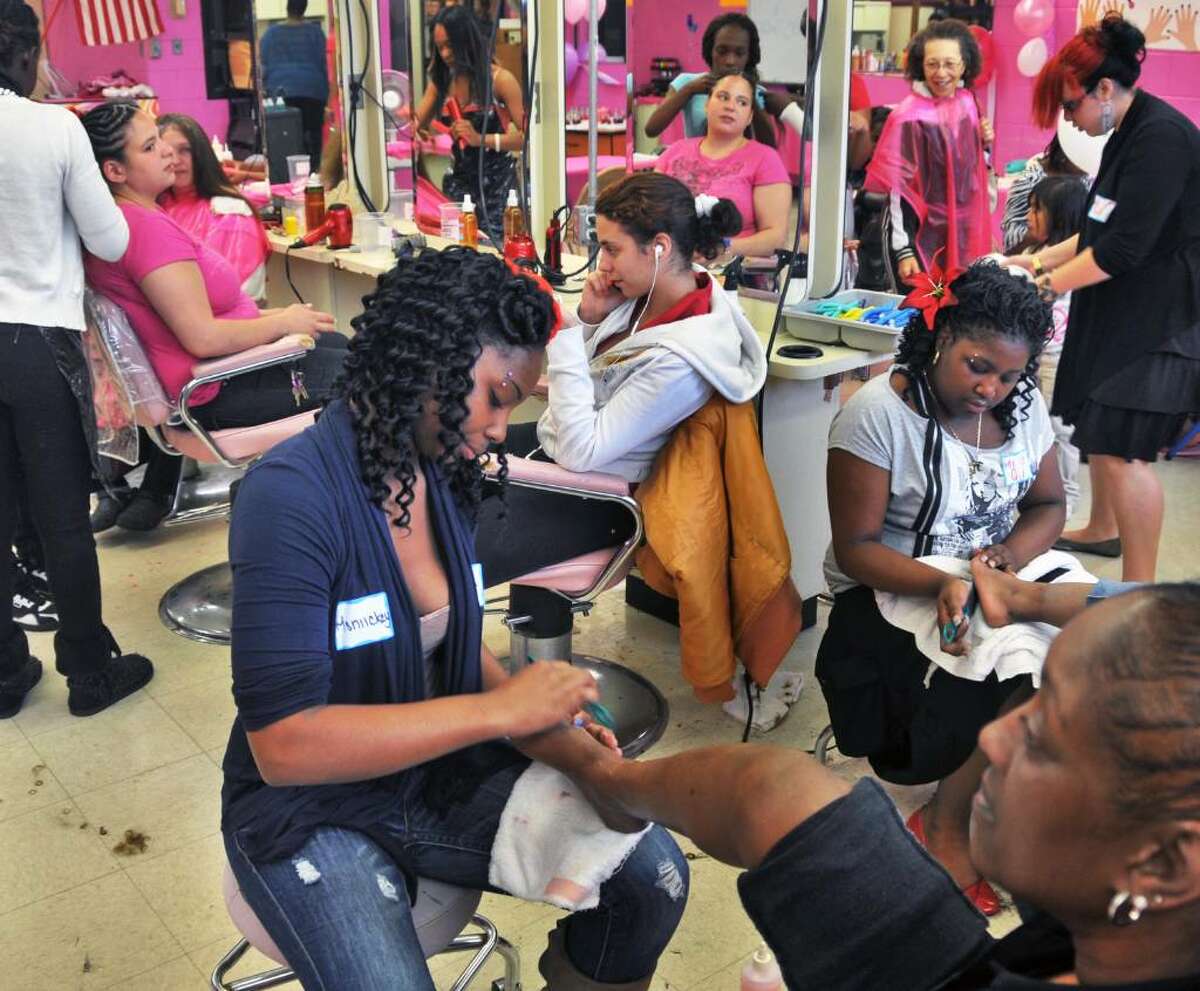 Students at Abrookin Vocational-Technical Center of Albany High School hold a Mother's Day event May 8. (John Carl D'Annibale / Times Union)