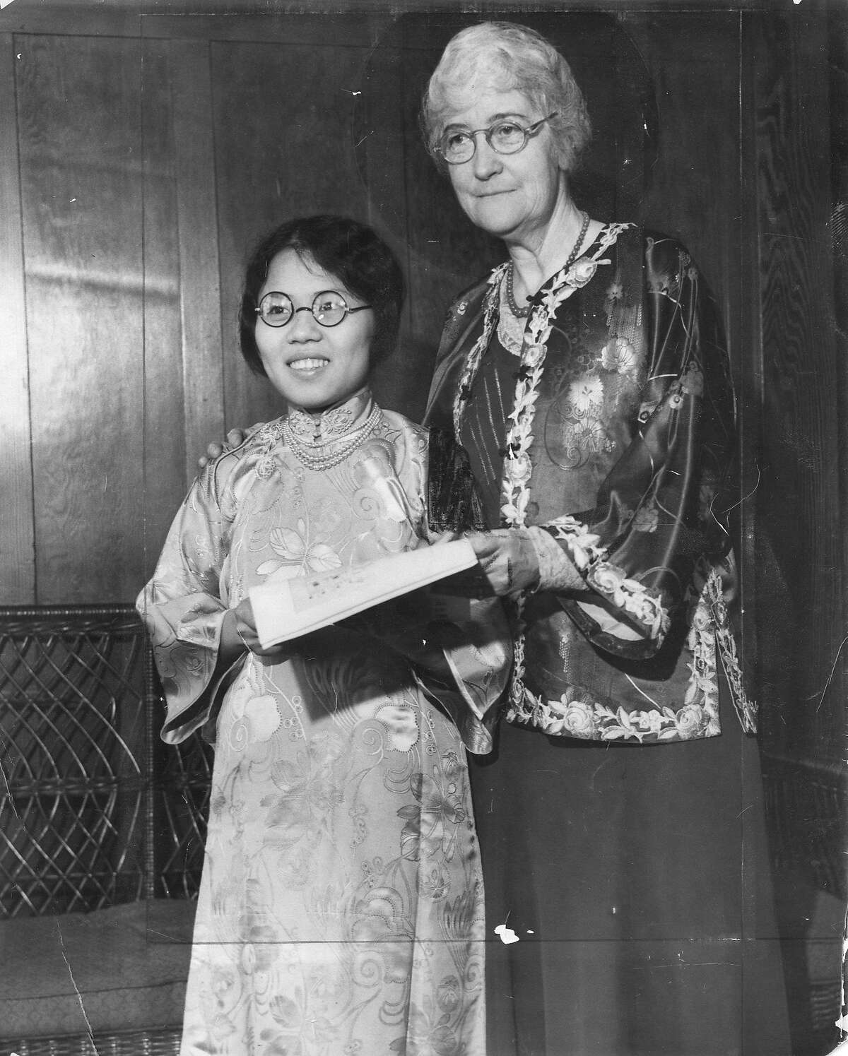Hope Chow with Mrs. Donaldina Cameron, Photo ran 10/17/1932 also 08/07/1955, p 4, 07/21/1957, p. 25