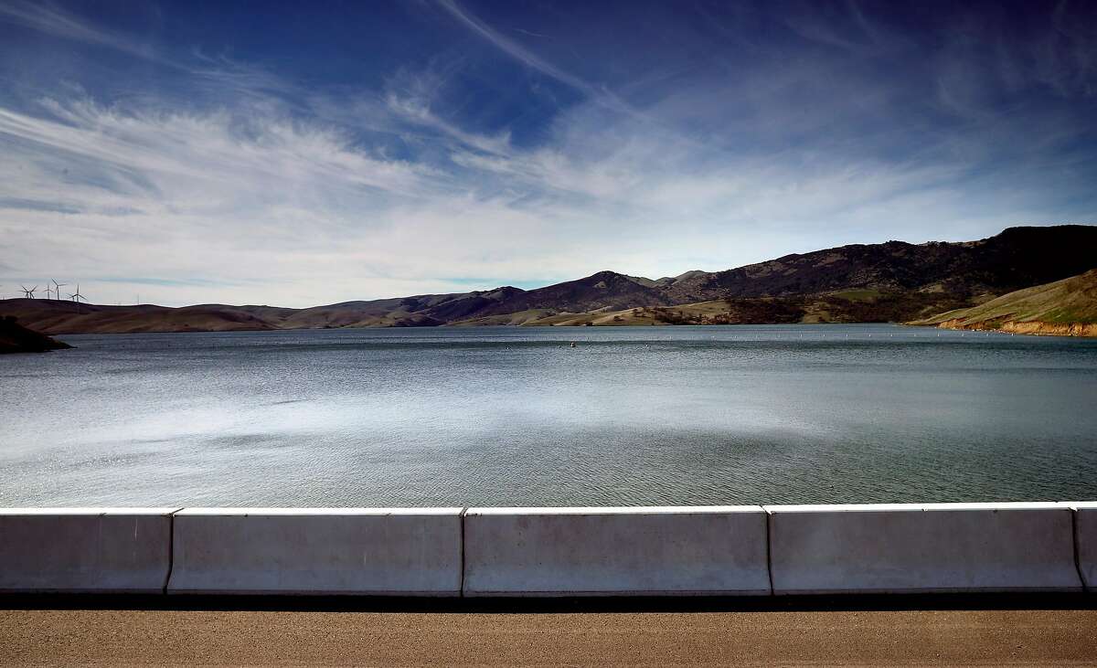 Looking out over the Los Vaqueros Reservoir frpm the dam in Brentwood, Calif., on Friday Feb. 2, 2018, from the middle of the dam. More than a dozen local water agencies are trying to tap a windfall of state funds to expand Los Vaqueros Reservoir into a regional giant that serves San Francisco and Silicon Valley.