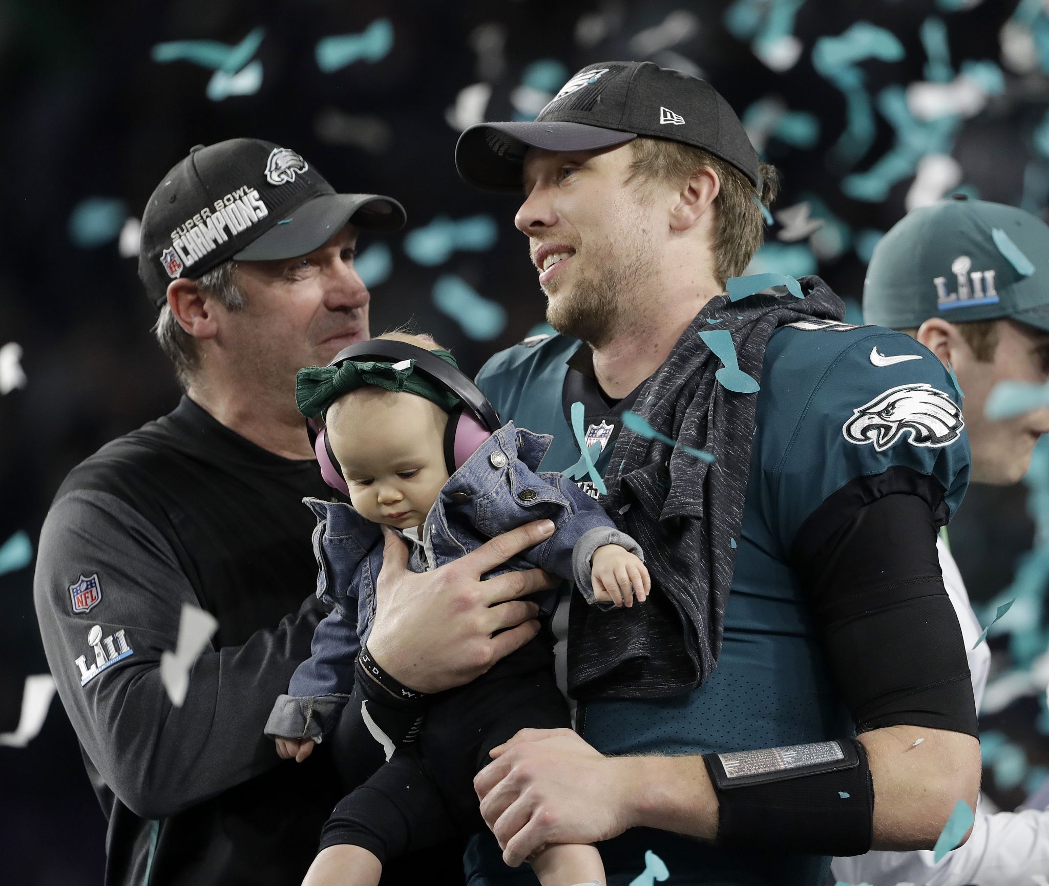 Philadelphia Eagles quarterback Nick Foles salutes team-mates