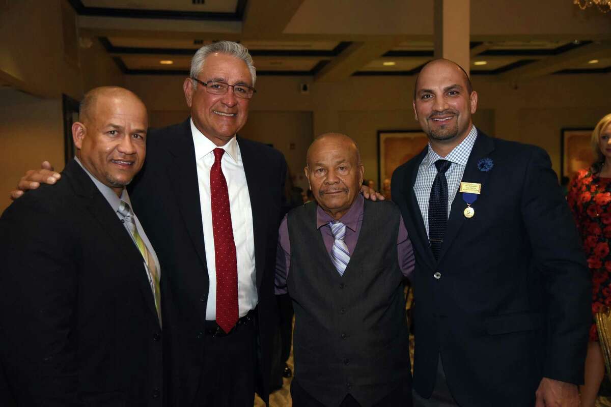 Former MLB pitcher Mike Torrez, second from left, is pictured with Ivan and Jose Ramirez and Tano Tijerina at the Latin American International Sports Hall of Fame induction ceremony Saturday at the Laredo Country Club.