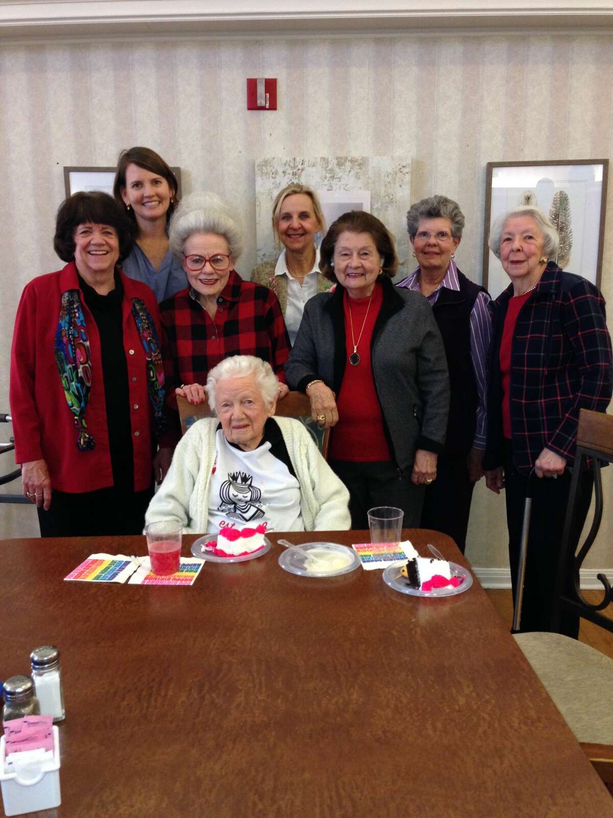 Wilson party: D’Ann Norwood, back row from left, Debbie Burke, Julie Cole and Diane Brown; Vicky Shaw, middle row from left, Gayle Dodson and Dottie Baker; and Alice Wilson, front row