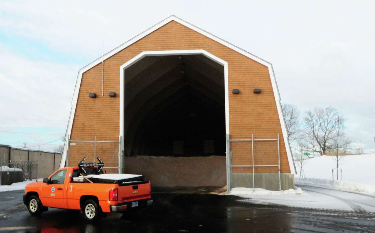 (Photo by Peter Hvizdak ?— New Haven Register) ¬ Approximately 700 cubic yards of salt sits in a Connecticut DOT salt shed Friday February 14, 2014 at the DOT Highway Maintenance Garage on Sea Street near Ella Grasso Blvd. next to I-95 Northin New Haven.