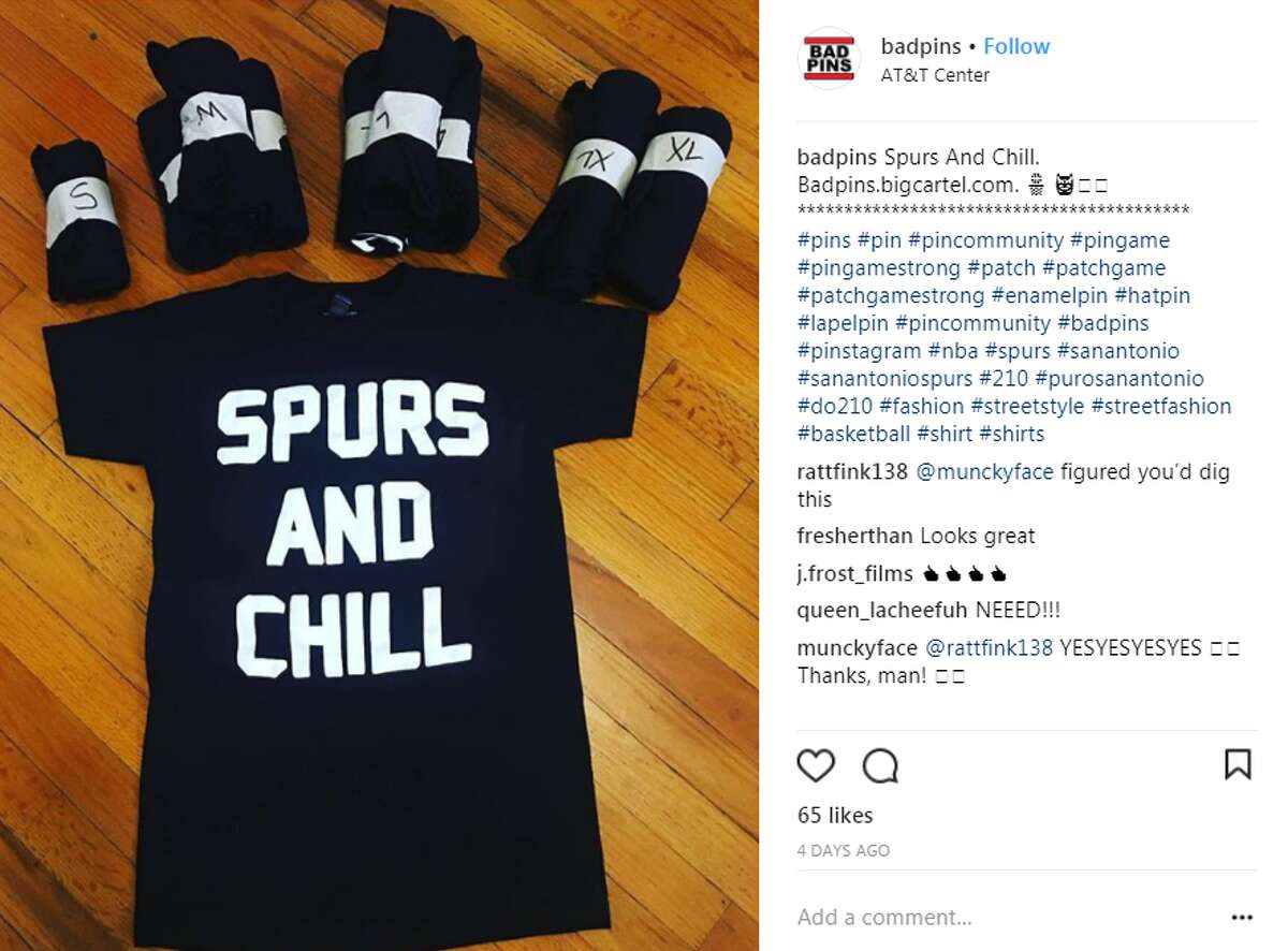 "Spurs and Chill" shirt from Badpins  Available online, badpins.bigcartel.com, for $20. 