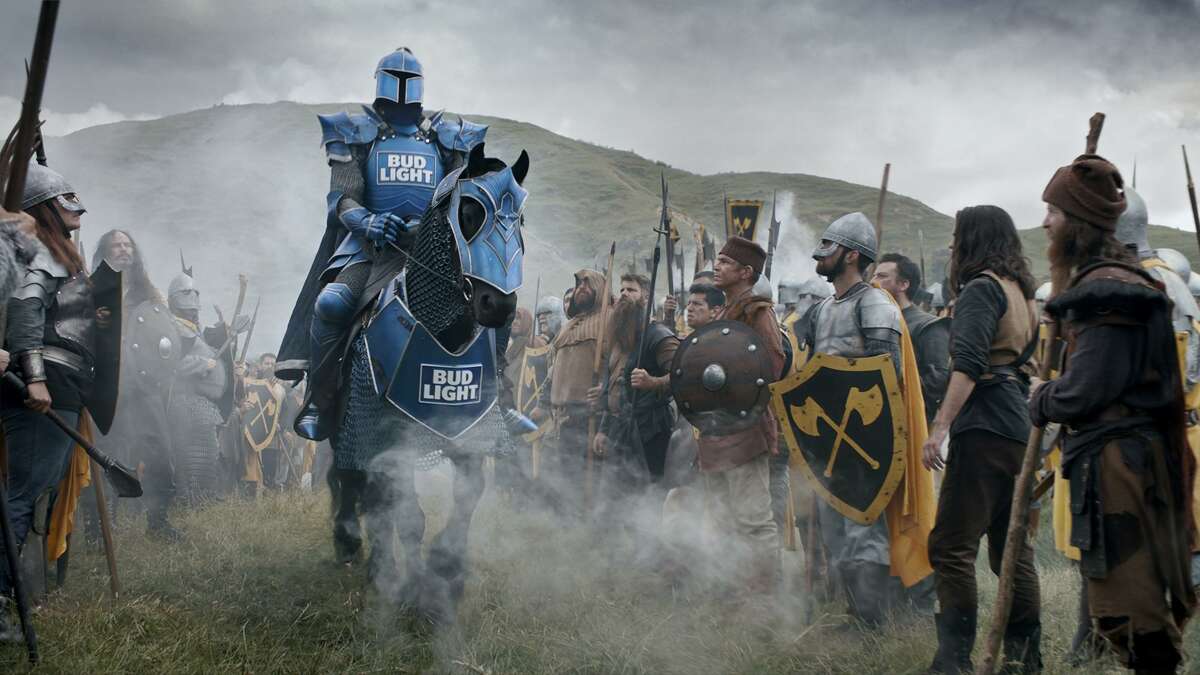 This photo provided by Bud Light shows a scene from the company's Super Bowl spot. For the 2018 Super Bowl, marketers are paying more than $5 million per 30-second spot to capture the attention of more than 110 million viewers.