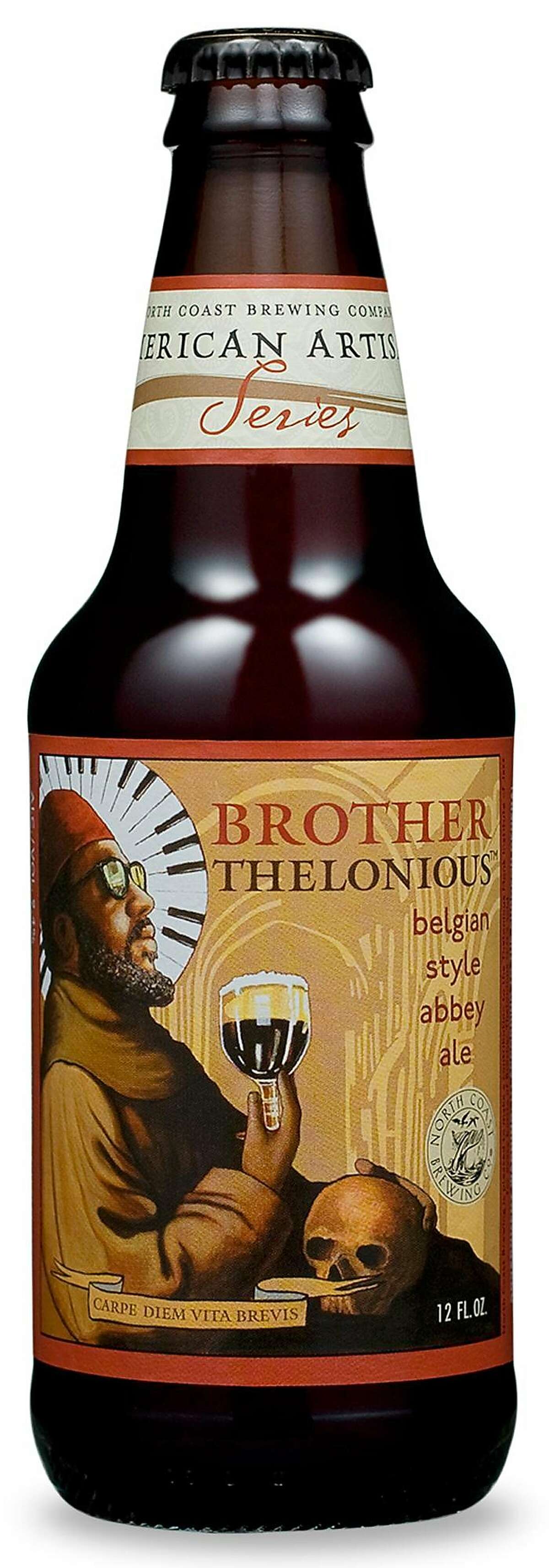 A 12-oz bottle of Brother Thelonious from North Coast Brewing Co.
