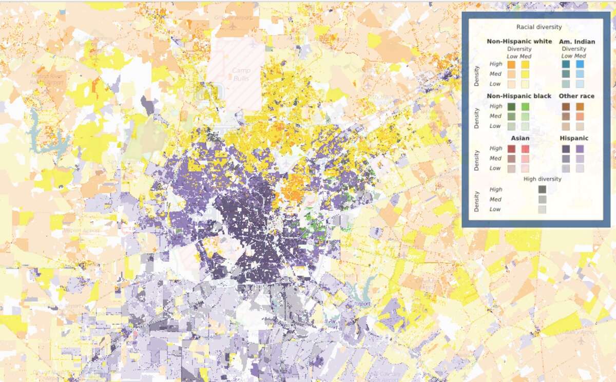 This map shows San Antonio's diversity at a glance. Much of the city has a large Hispanic population.