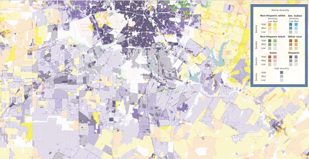San Antonio's South Side, shown here, is mainly Hispanic shown in purple.
