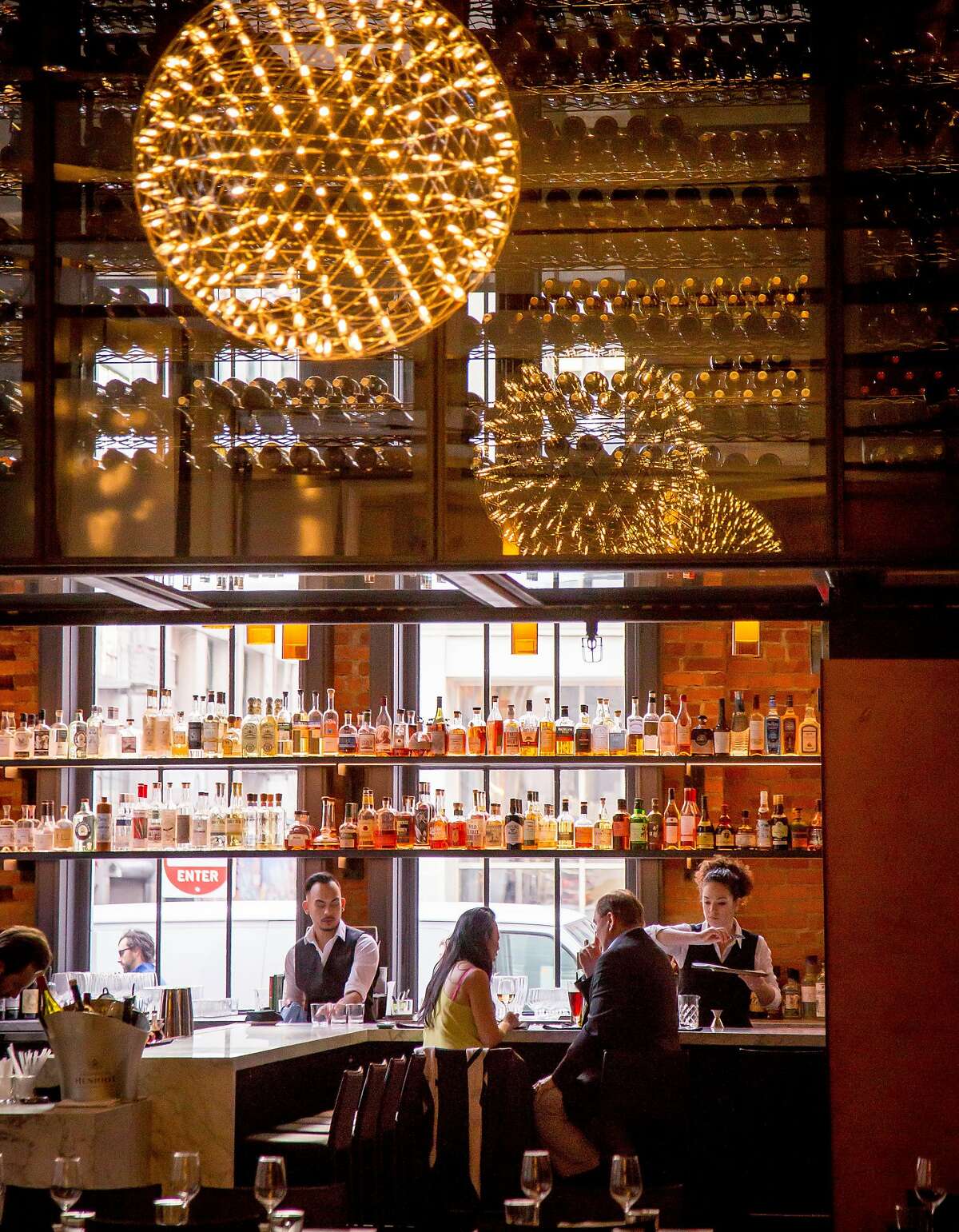 The bar and the wine bridge at Mourad in San Francisco, Calif., is seen on Thursday, March 12th, 2015.