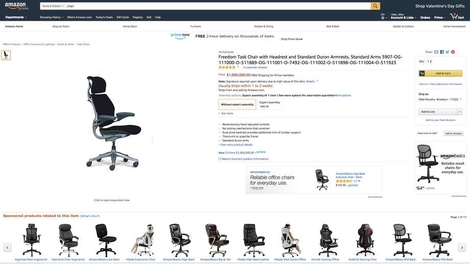Not The Deal Of The Day Office Chair Listed For 1 Million