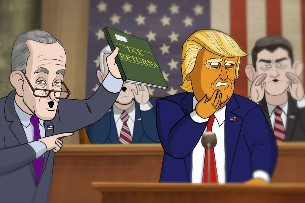 Animated versions of Senate Minority Leader Chuck Schumer, D-N.Y., and President Trump bicker on Showtime’s new “Our Cartoon President.”