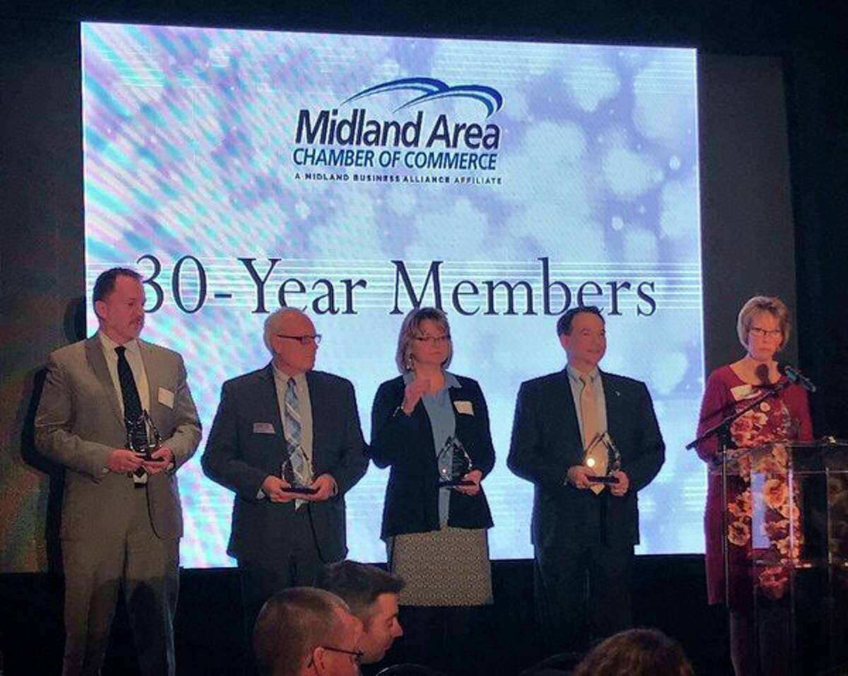 Thirty-year members of the Midland Area Chamber of Commerce were recognized during the chamber's annual meeting Tuesday, Feb. 6 at the Great Hall Banquet & Convention Center. (Kate Carlson/kcarlson@mdn.net)