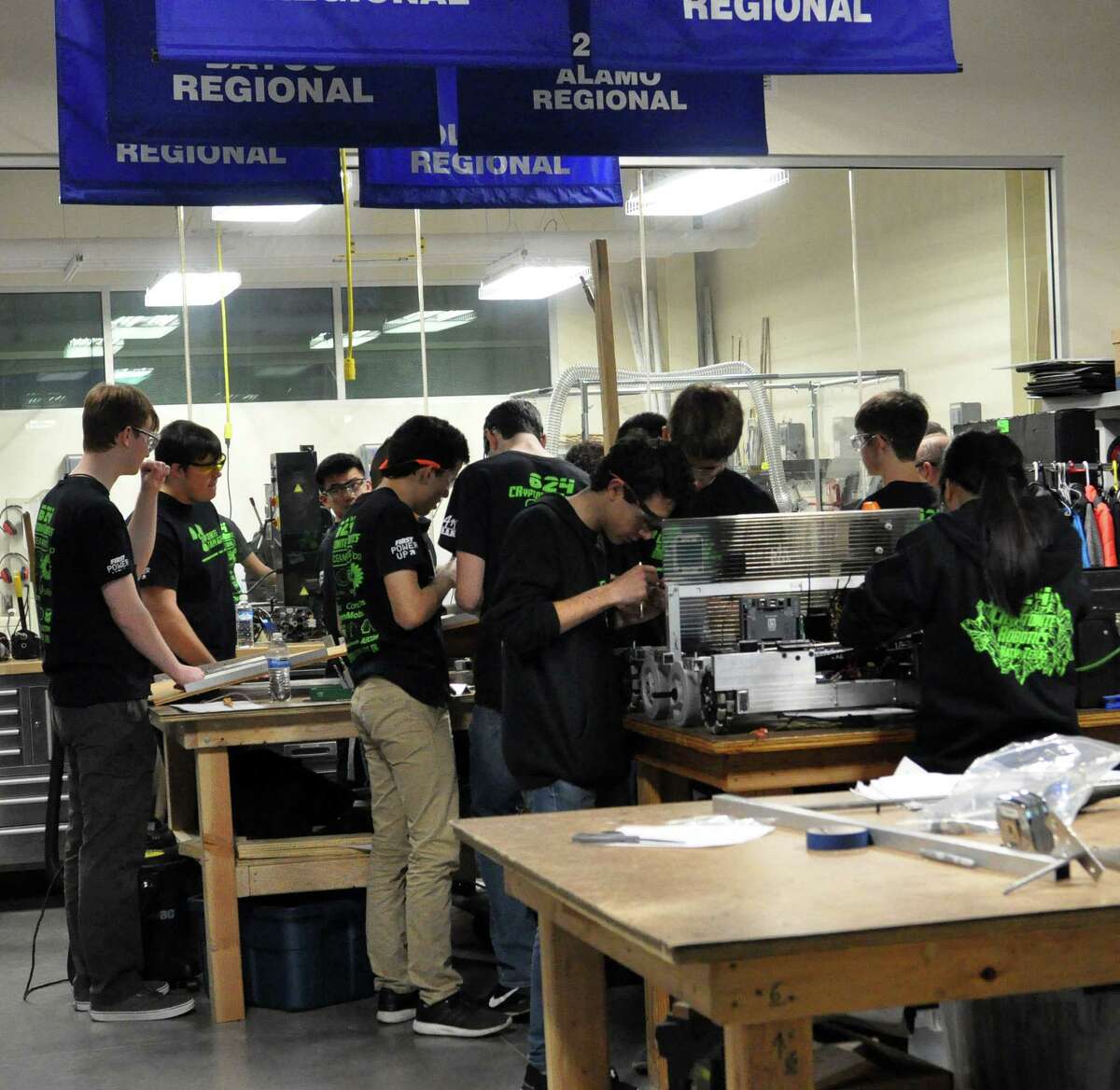 Students fromÂ Cinco Ranch High School Robotics Team 624 work on their machine for the 2018 international FIRST competition at a special facility for Science, Technology, Engineering and Math education built by theÂ Katy Independent School District. The national championship will be held at the George R. Brown Convention Center from April 18-21.
