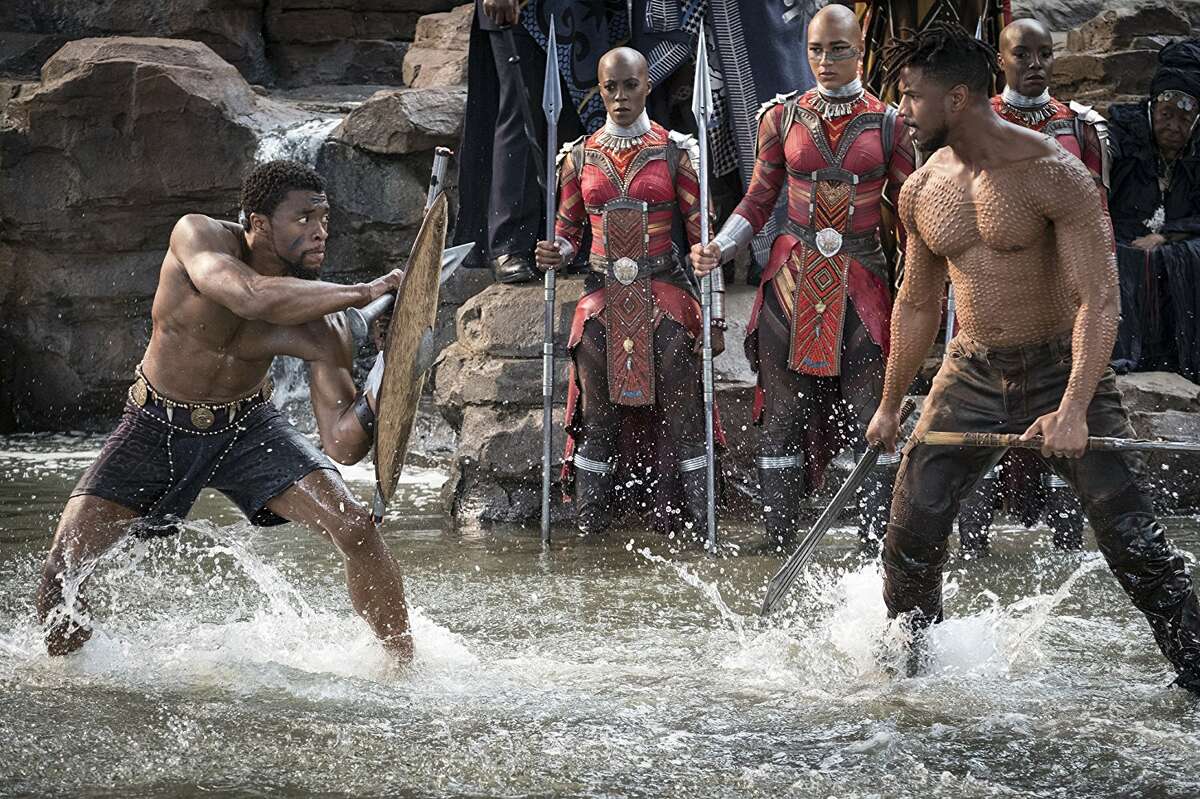 Chadwick Boseman and Michael C. Jordan square off in "Black Panther."