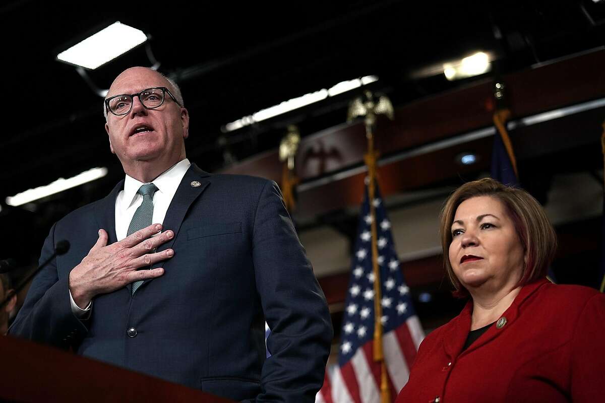 WASHINGTON, DC - FEBRUARY 07: U.S. Rep. Joseph Crowley (D-NY) (L) speaks as Rep. Linda Sanchez (D-CA) (R) listens during the opening press conference for the 2018 House Democratic Issues Conference February 7, 2018 on Capitol Hill in Washington, DC. Minority Leader Rep. Nancy Pelosi exercised her power as minority leader and launched a filibuster-like floor speech on Dreamers and urged Republicans to take action to solve their status before the March 5th deadline President Trump has set for the Deferred Action for Childhood Arrivals policy. (Photo by Alex Wong/Getty Images)
