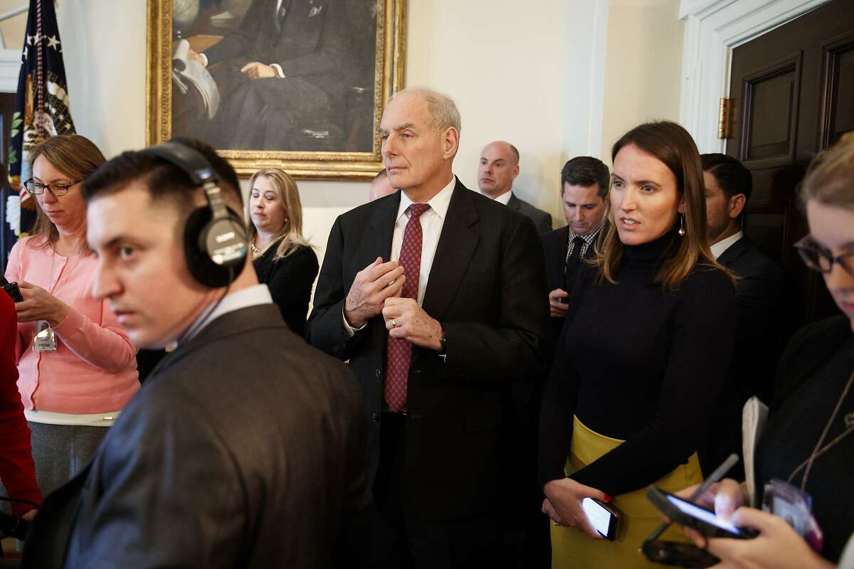 White House Chief of Staff John Kelly listens as President Donald Trump speaks during a meeting with law enforcement officials on the MS-13 street gang in the Cabinet Room of the White House, Tuesday, Feb. 6, 2018, in Washington. (AP Photo/Evan Vucci)
