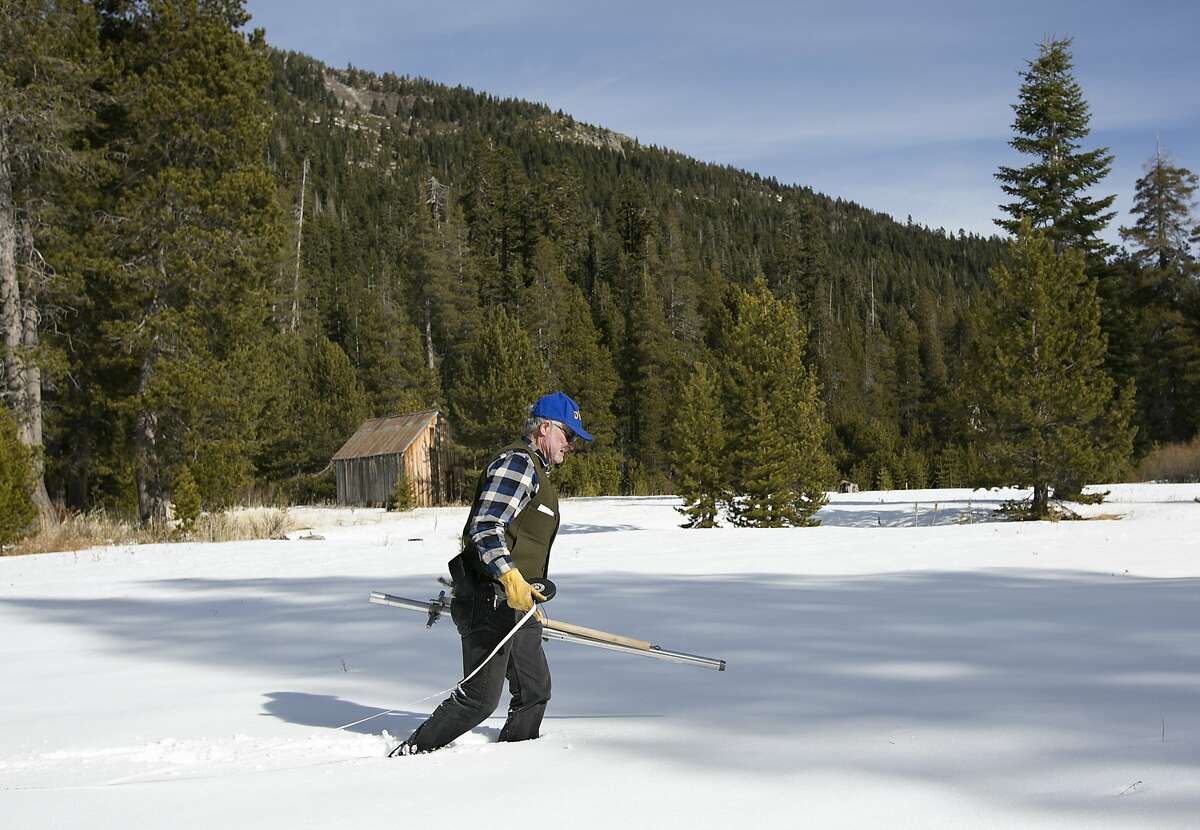 Frank Gehrke, chief of the California Cooperative Snow Surveys Program for the Department of Water Resources, crosses a snow-covered meadow as he conducts the second snow survey of the season on Feb. 1.