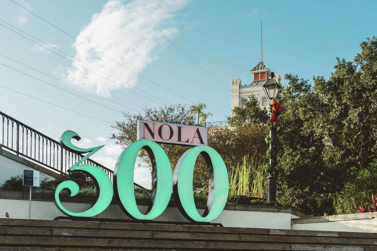 This undated photo shows a "NOLA 300" sculpture in Washington Artillery Park in New Orleans. The 7-foot-tall structure is one of several on display around the city in honor of New Orleans' tricentennial, which is being celebrated throughout 2018. (Paul Broussard/New Orleans Tourism Marketing Corporation via AP)