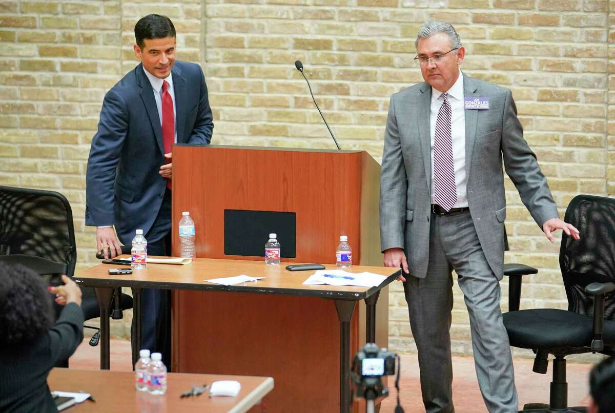 Incumbent district attorney Nico LaHood, left, and DA candidate Joe Gonzales participate in a debate, Thursday, Feb. 8, 2018, at the Claude Black Community Center in San Antonio. Gonzales defeated LaHood.