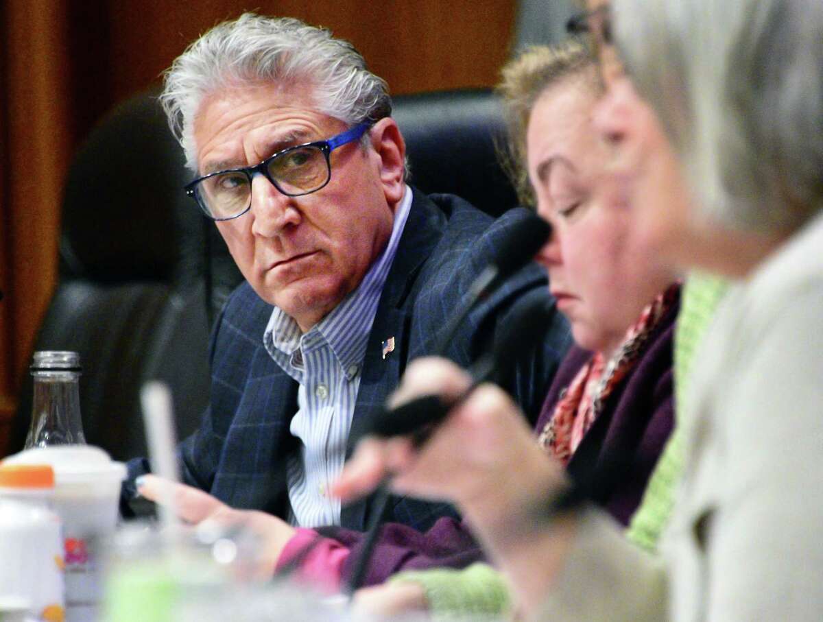 Senator Jim Tedisco, left, during a joint legislative budget hearing Thursday Feb. 8, 2018 in Albany,NY. Tedisco is sponsoring with Long Island's Carl Marcellino to disallow the use of statewide student exam results in teacher performance reviews. (Lori Van Buren/Times Union) (John Carl D'Annibale/Times Union)