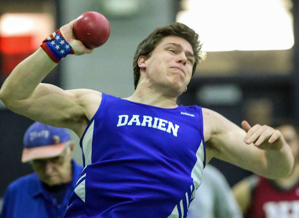 Darien’s Michael Neary competes in the Class L championship meet in New Haven on Thursday.