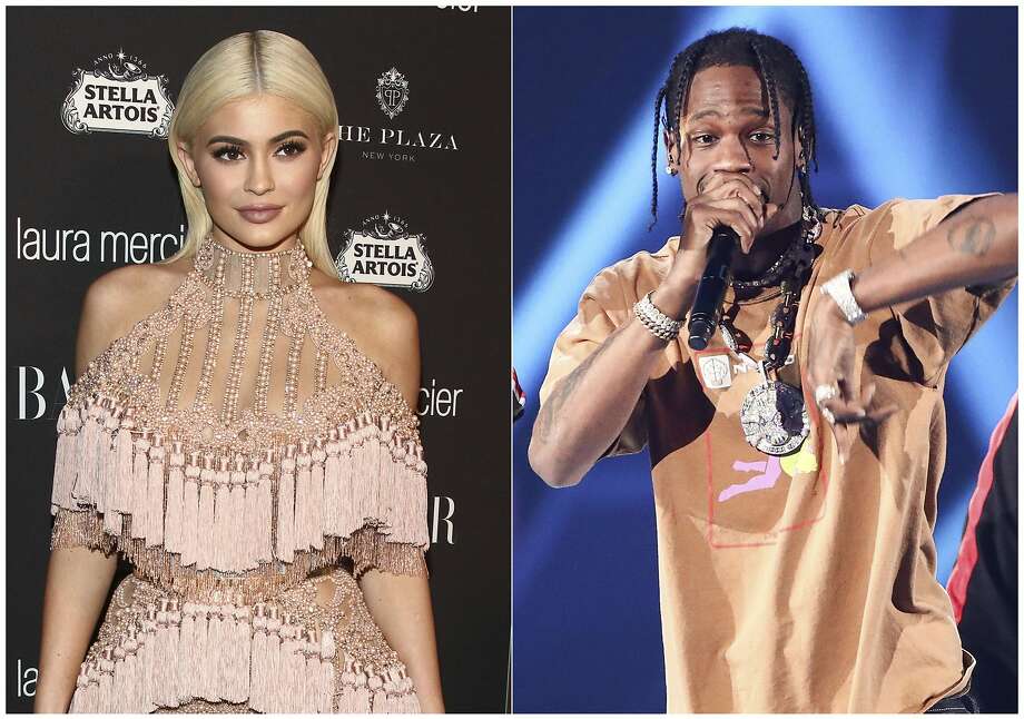 In this combination photo, TV personality Kylie Jenner, left, attends Harper's Bazaar Icons celebration on Sept. 9, 2016, in New York and rapper Travis Scott performs at the 2017 iHeartRadio Music Festival on Sept. 23, 2017, in Las Vegas.  In an Instagram post Sunday, Feb. 4, Jenner announced the birth of her baby girl born Thursday. It’s the first child for the 20-year-old reality star and the 25-year-old rapper. (Photos by Andy Kropa, left, and John Salangsang/Invision/AP) Photo: Associated Press