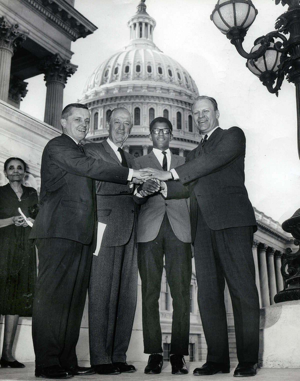 Collection of the U.S. House of Representatives Frank Mitchell stands outside the U.S. Capitol in 1965 after being appointed the first African-American congressional page. His history-setting appointment was made by Gerald Ford through former Congressman Paul Findley of Jacksonville.