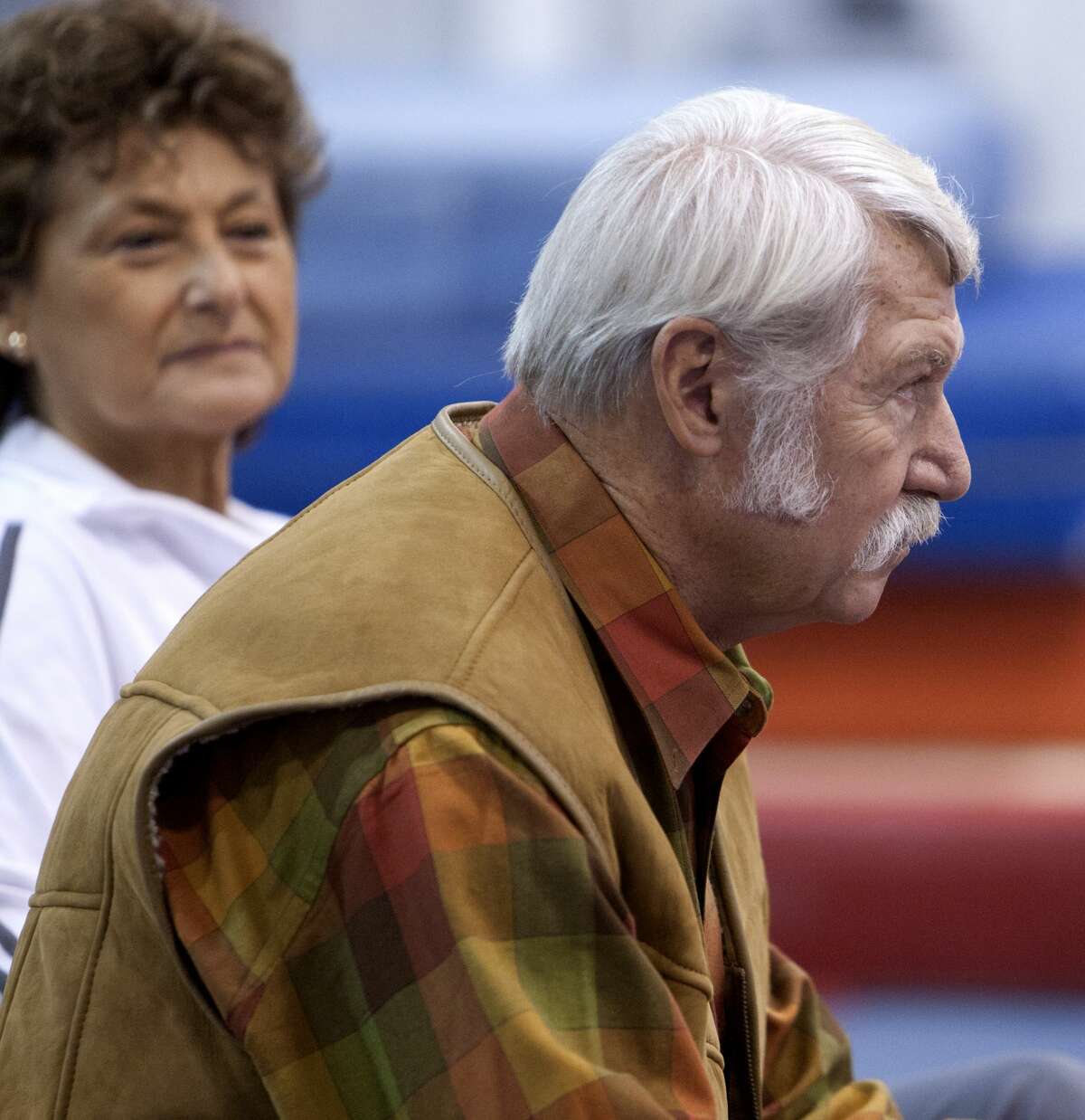 HUNTSVILLE, TX - JANUARY 26: Martha & Bela Karolyi watch from the side as their facility Karolyi Ranch was named an official training site for USA Gymnastics on January 26, 2011 in Huntsville, Texas. (Photo by Bob Levey/Getty Images for Hilton)