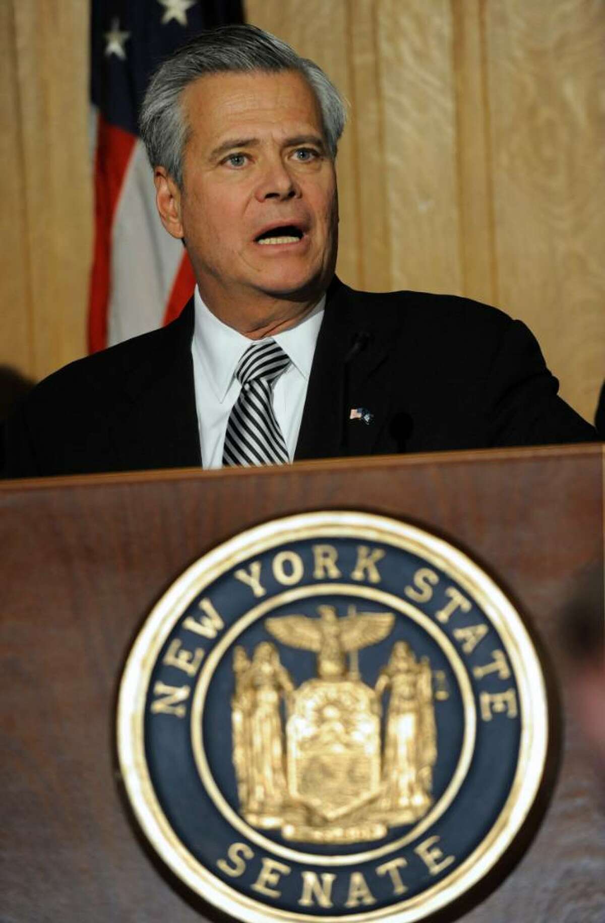 Senate Minority Leader Dean Skelos gives the GOP view on the State of the State Message at the Capitol in Albany on January 6, 2010. (Skip Dickstein/ Times Union)