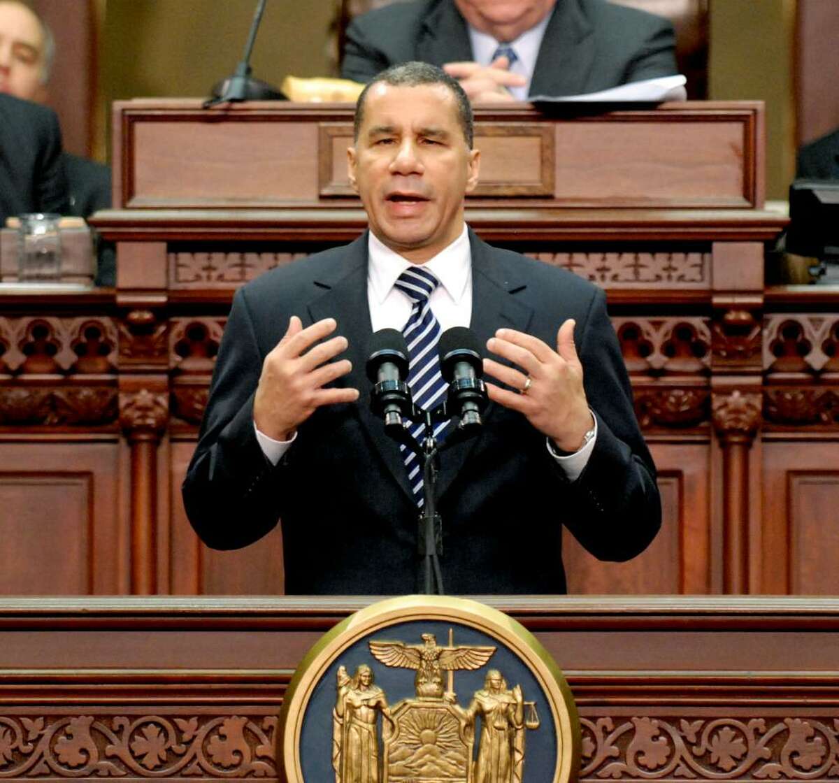 Gov. David Paterson delivers his annual State of the State address in the Assembly chamber Wednesday afternoon, January 6, 2010. (Will Waldron / Times Union)