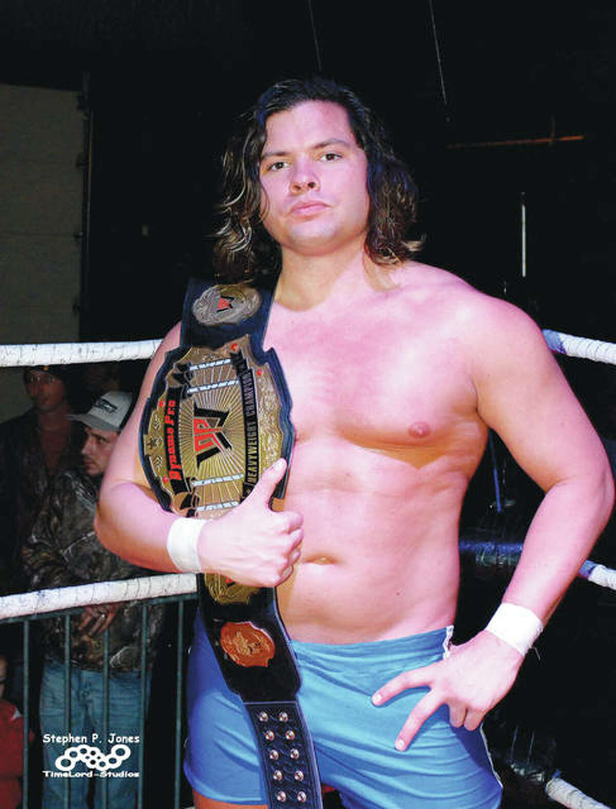 Riot on the River’s third of three events in its series determines who will take home the series’ custom-made commissioned championship belt. Dynamo Pro Wrestling heavyweight champion Brandon Aarons, pictured with his heavyweight championship belt, faces challenger “Lights Out” Adrian Surge, in a quest to win the Riot on the River top title Friday, Aug. 4, from Dynamo Pro Wrestling.