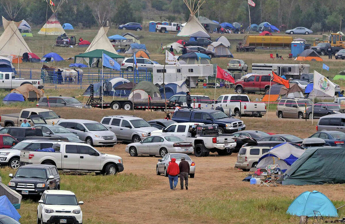 Tom Stromme | The Bismarck Tribune (AP) The Sacred Stones Overflow Camp is growing in size and number as more people arrive at the site along North Dakota Highway 1806 and across the Cannonball River from the Standing Rock Sioux Indian Reservation.